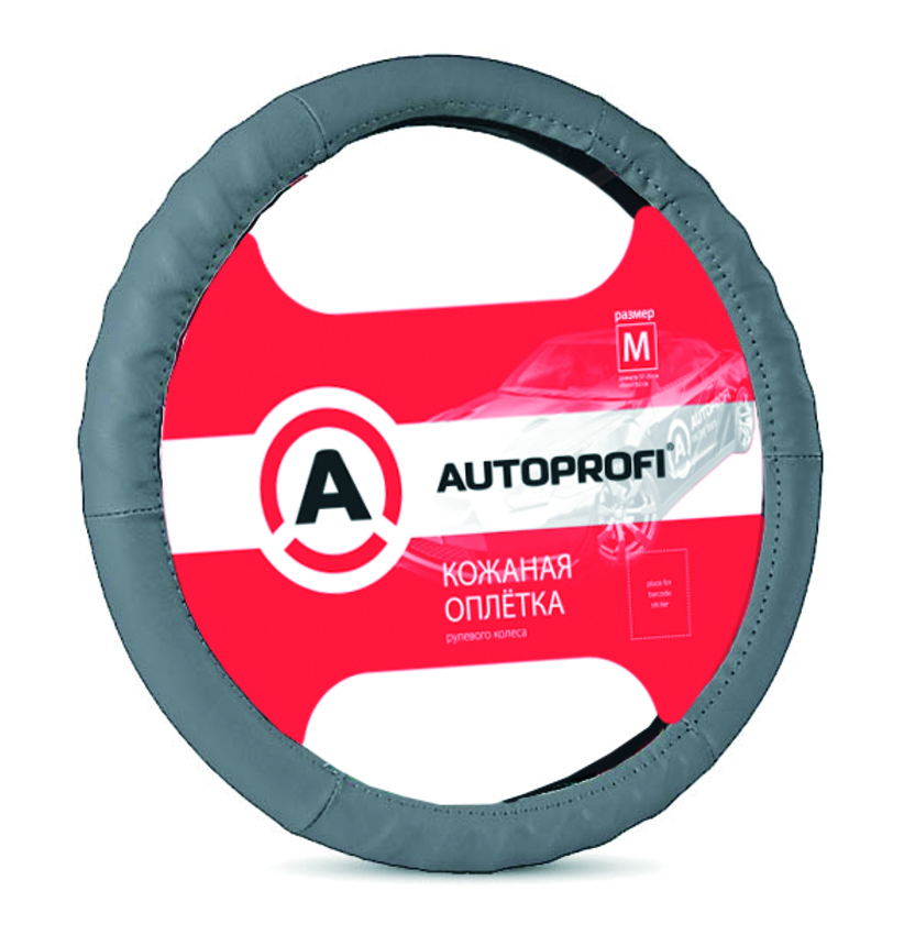 Кожаная оплётка руля AUTOPROFI AP-300 D.GY (L)