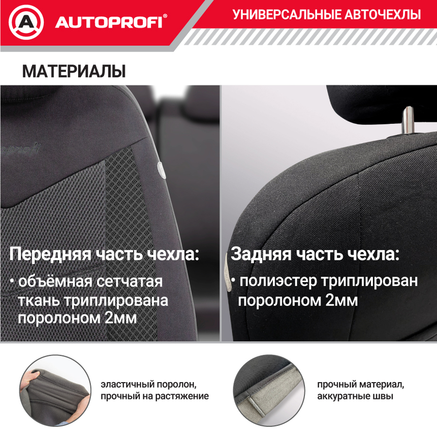 Комплект чехлов на сиденья AEROBOOST, материал объёмная сетчатая ткань AER-1102 BK/BK