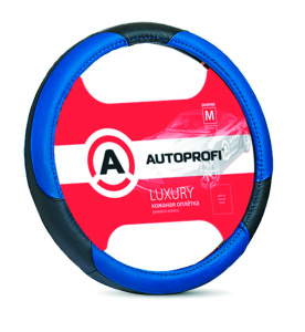Кожаная оплётка руля AUTOPROFI AP-1010 BK/BL (M)