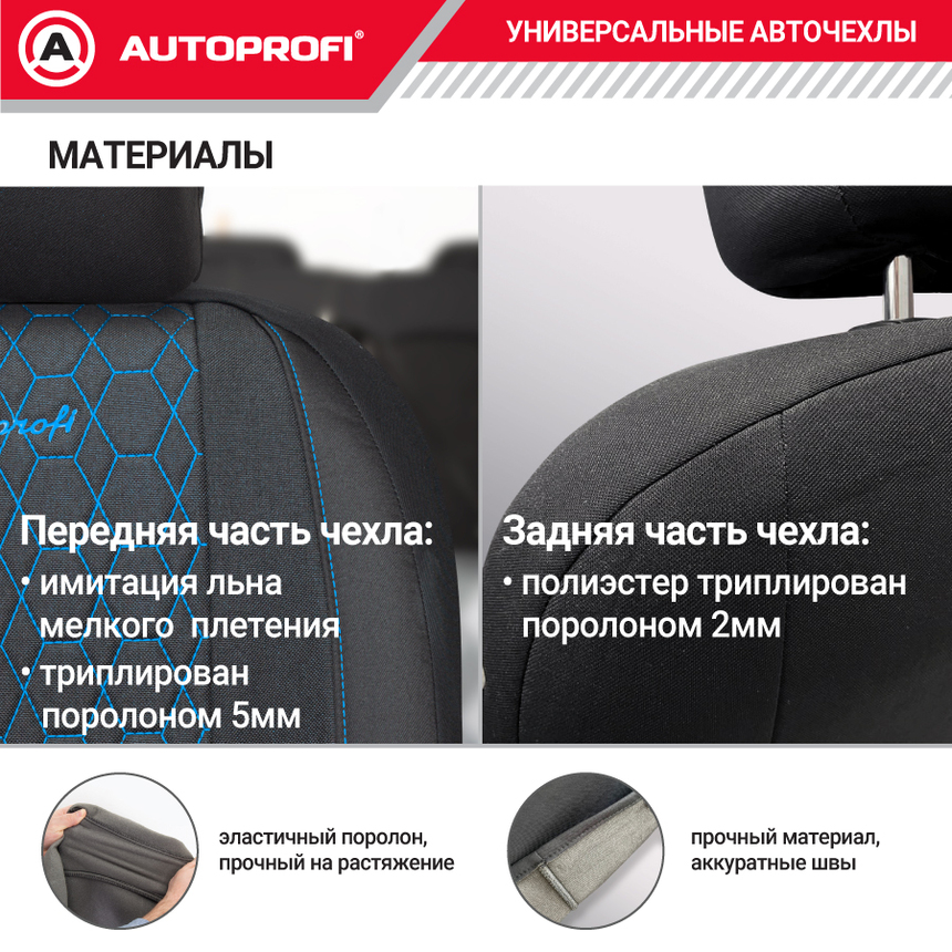 Комплект чехлов на сиденья VERONA, материал лён VER-1505 BK/BL