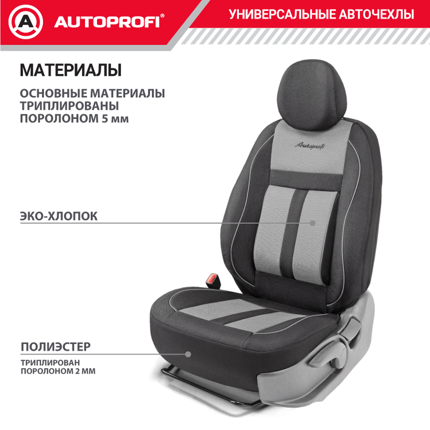 Чехлы на передние сиденья CUSHION COMFORT, материал хлопок CUS-0405 BK/GY