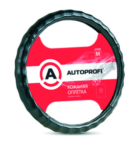 Кожаная оплётка руля AUTOPROFI AP-265 BK (M)