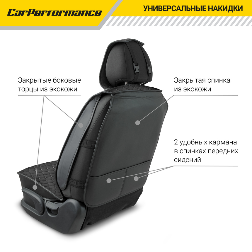 Каркасные накидки на передние сиденья "Car Performance", 2 шт., алькантара CUS-2012 BK/GY