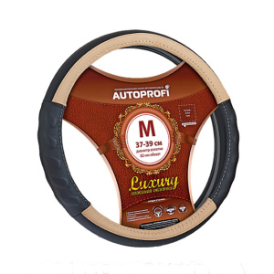 Кожаная оплётка руля AUTOPROFI AP-1070 BK/BE (M)