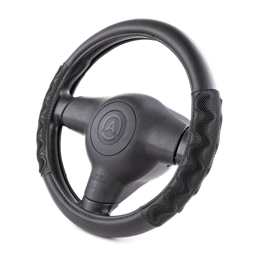 Оплётка руля AUTOPROFI из экокожи AP-1948 BK/GY (M)