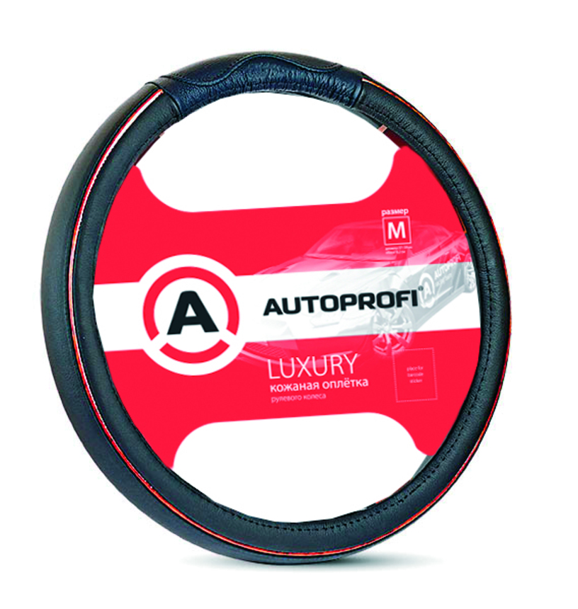 Кожаная оплётка руля AUTOPROFI AP-1080 BK/BK (M)