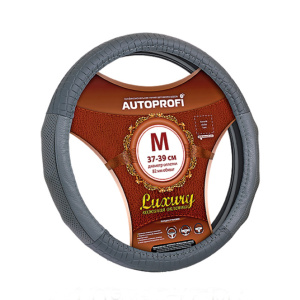 Кожаная оплётка руля AUTOPROFI AP-1040 GY (M)