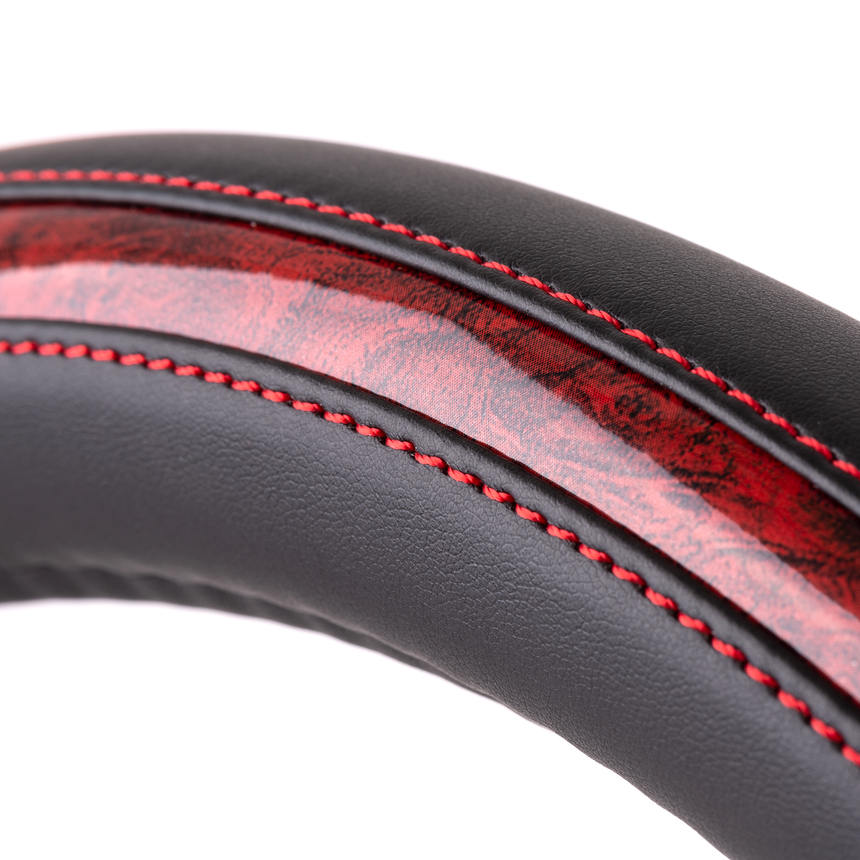 Оплётка руля AUTOPROFI из экокожи AP-1968 BK/RD (M)
